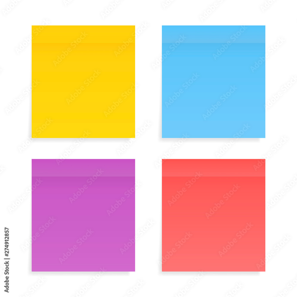 Different color paper stickers vector collection. Sticky colored notes. Post note paper. Place any text on it