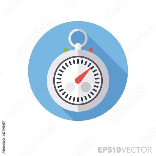 Stopwatch flat design long shadow color vector icon