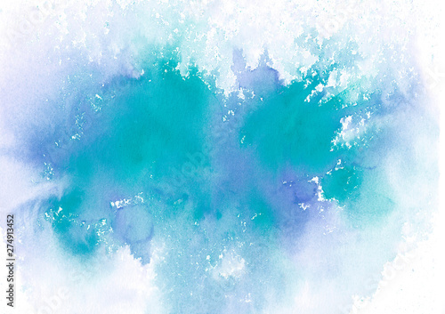 Watercolor hand-painted abstract spread blue colors stains illustration texture on white background © Salnikova Watercolor