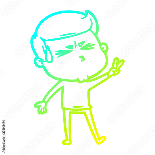 cold gradient line drawing cartoon man sweating