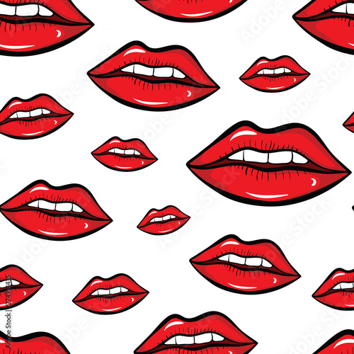 Red lips on white texture