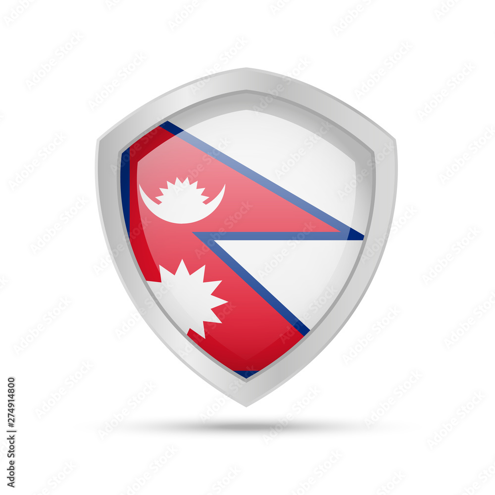 Shield with Nepal flag on white background. Shield with Nepal flag on white background.