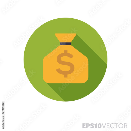 Money bag flat design long shadow color vector icon