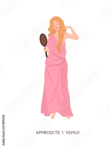 Aphrodite or Venus - goddess of love and beauty, deity or mythological maiden holding mirror