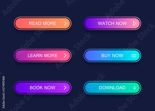 Set of modern material style buttons. Different gradient colors. Modern vector illustration flat style