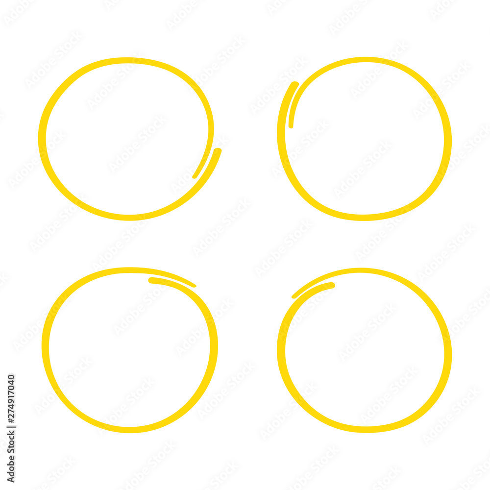 Super set hand drawn circle isolated on white background. Collection of different hand drawn yellow circles Super set hand drawn circle isolated on white background. Collection of different hand drawn yellow circles