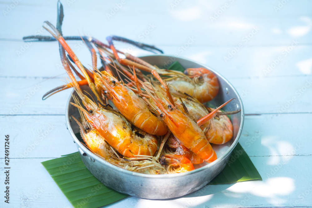 Fresh grilled river shrimp or grilled river prawns Fresh grilled river shrimp or grilled river prawns