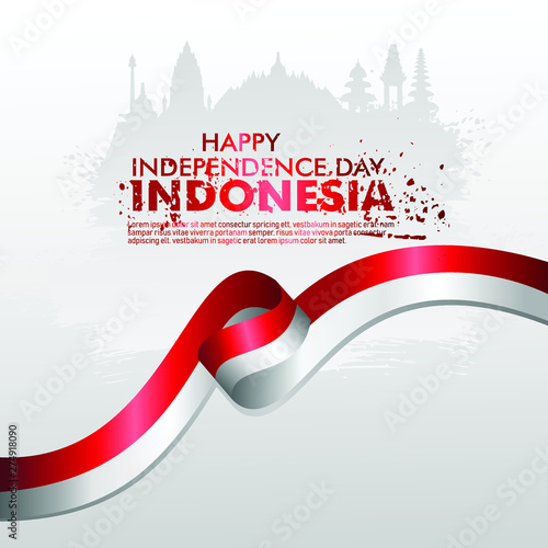 Indonesian Independence day celebration banner set. 17th of August felicitation greeting vector illustration. modern backgrounds with grunge style indonesian flag and silhouette icon city of indonesia