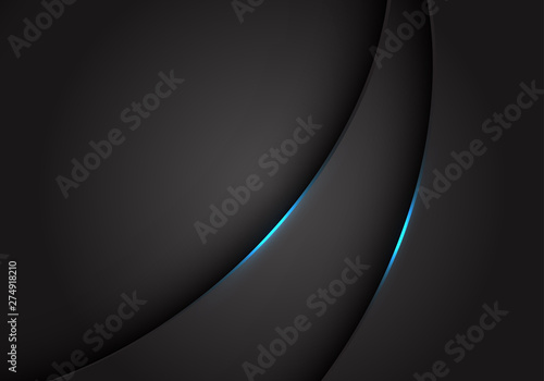 Abstract blue light on dark grey grey metallic curve overlap with blank space design modern futuristic background vector illustration.