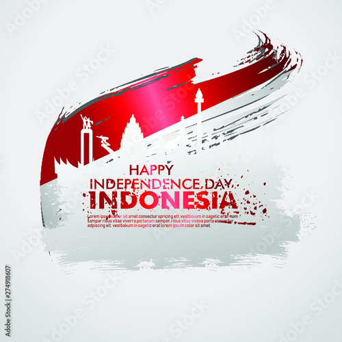 Indonesian Independence day celebration banner set. 17th of August felicitation greeting vector illustration. modern backgrounds with grunge style indonesian flag and silhouette icon city of indonesia