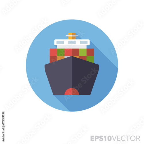 Container ship falt design long shadow color vector icon photo