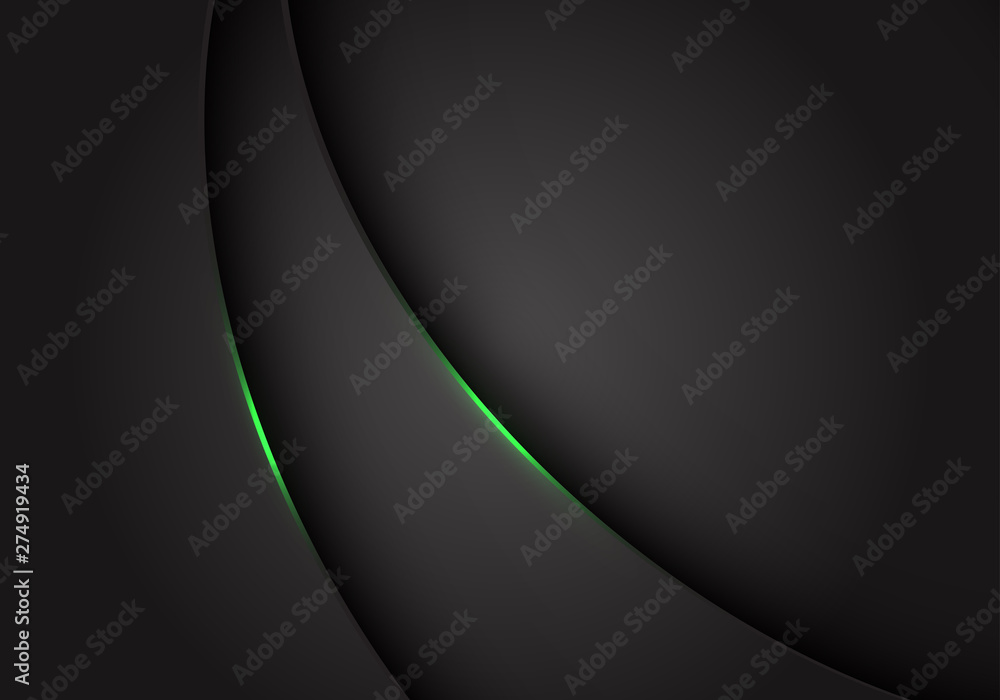 Abstract green light on dark grey grey metallic curve overlap with blank space design modern futuristic background vector illustration. - obrazy, fototapety, plakaty 