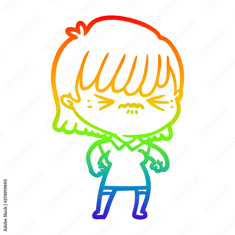 rainbow gradient line drawing annoyed cartoon girl rainbow gradient line drawing annoyed cartoon girl