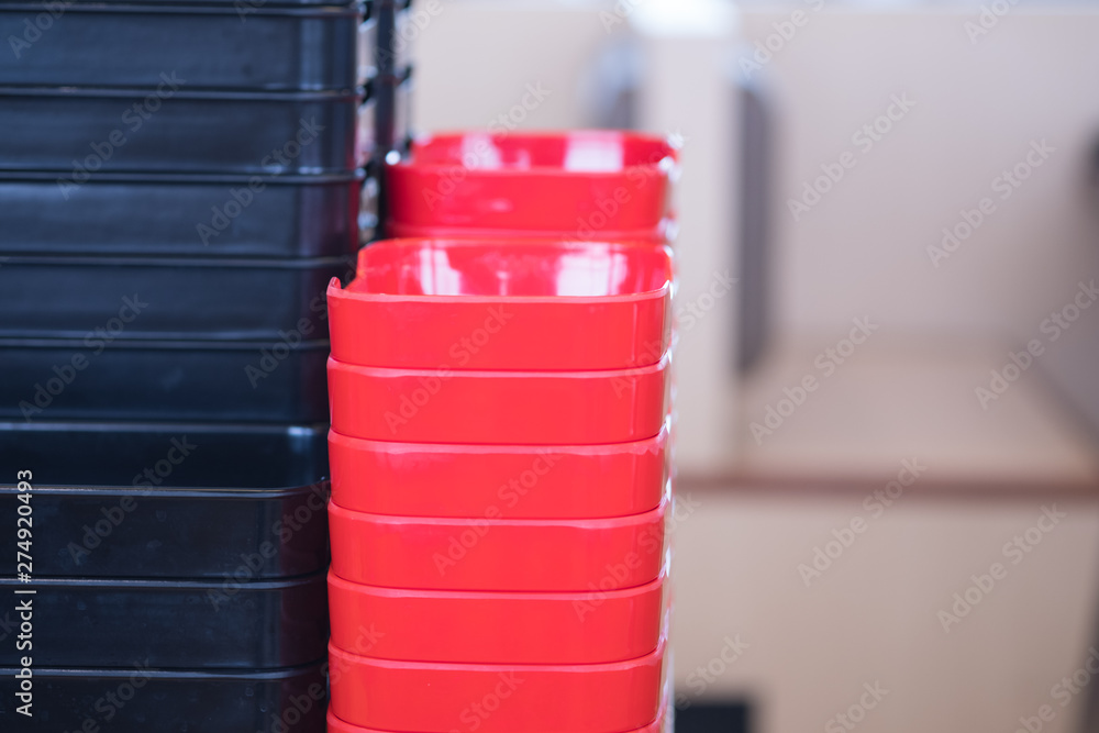 Black and red plastic tray for put raw food in buffet Black and red plastic tray for put raw food in buffet