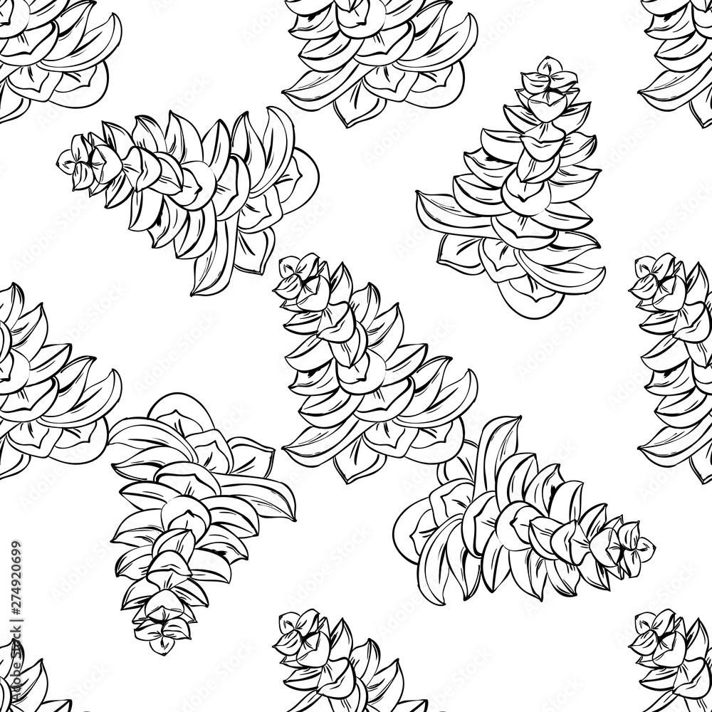 Flower garden succulent hand drawn line art. Cute seamless vector tile pattern. Retro vintage.
