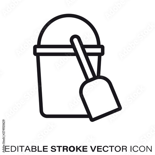 Sand bucket and shovel vector line icon