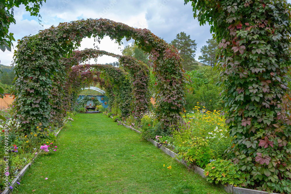 Decorative arches in a beautiful garden