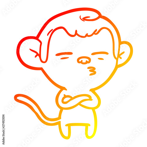 warm gradient line drawing cartoon suspicious monkey