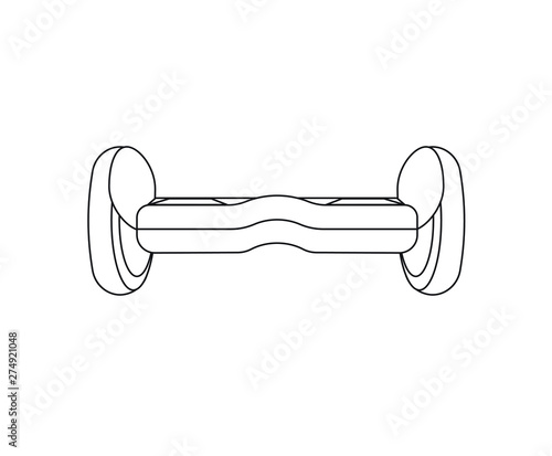 Vector flat black line icon logo of hoverboard hover board hyroscooter isolated on white background 