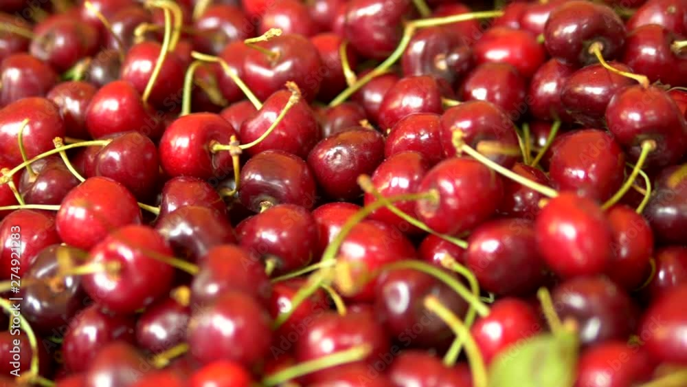A lot of sweet cherries in the box. view from above. background, texture A lot of sweet cherries in the box. view from above. background, texture