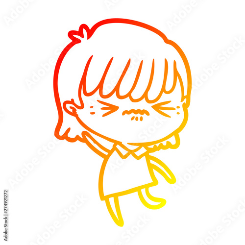 warm gradient line drawing annoyed cartoon girl