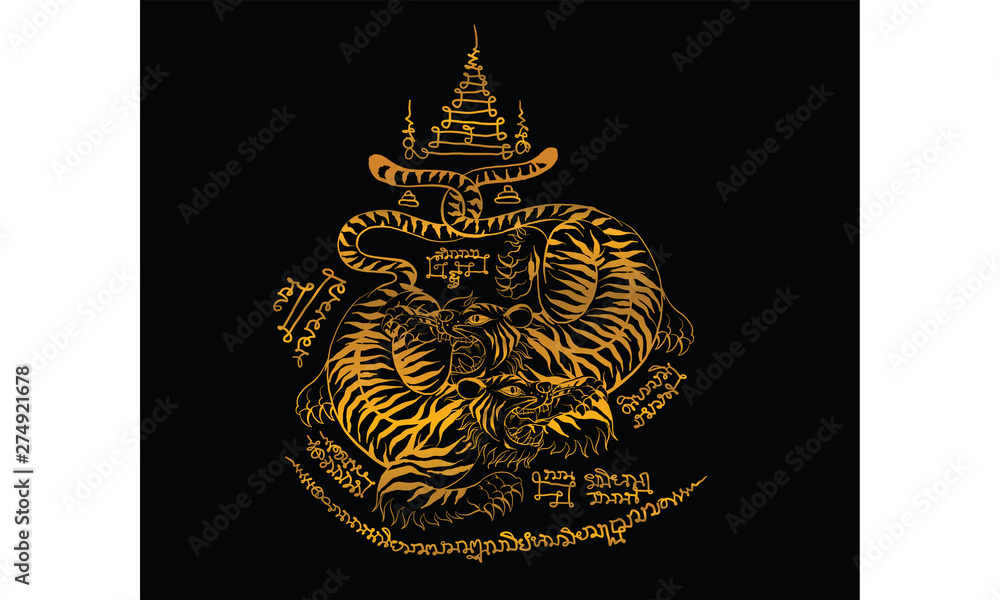 Fototapeta premium tiger in Thai tradition style,Thai tattoo, vector