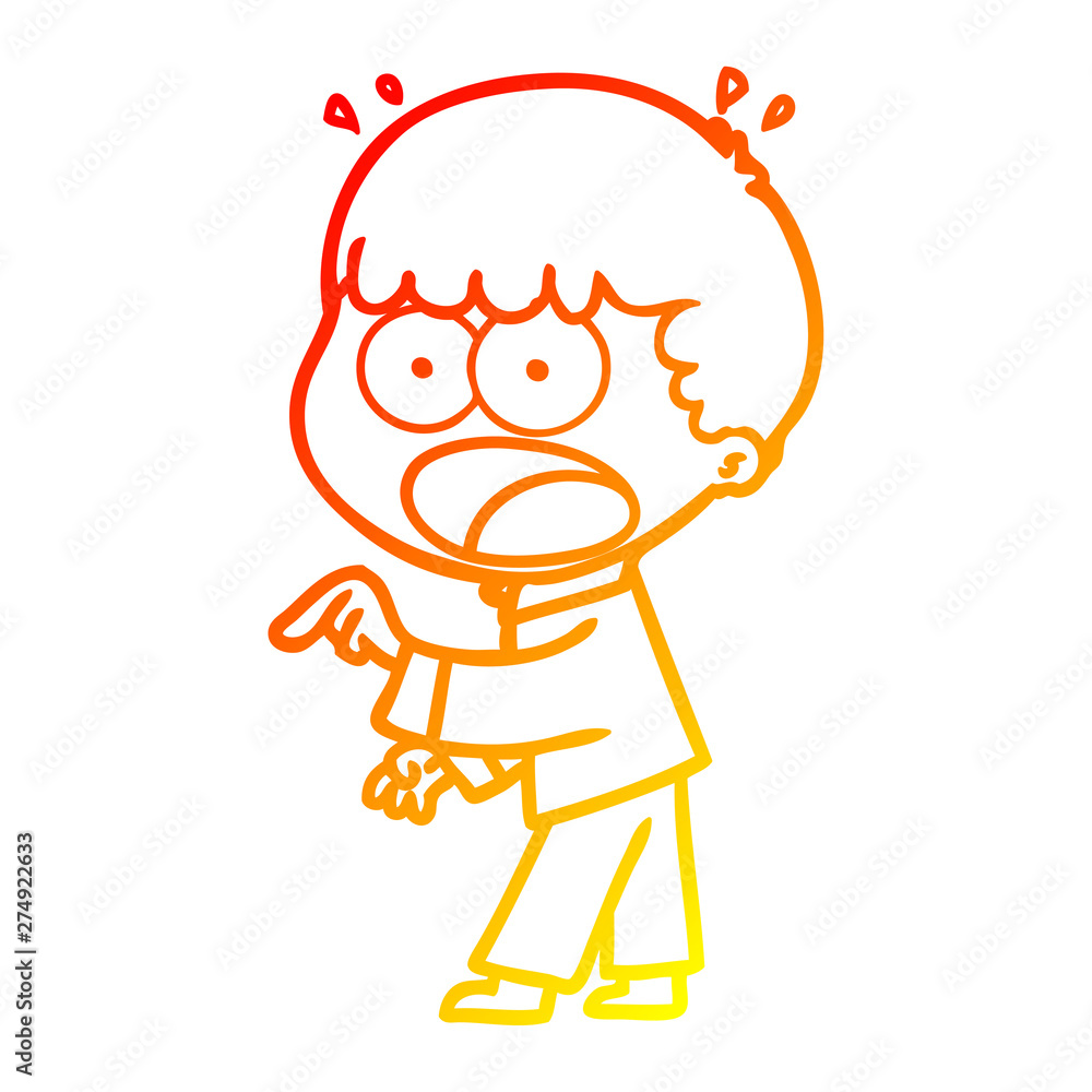 warm gradient line drawing cartoon shocked man pointing