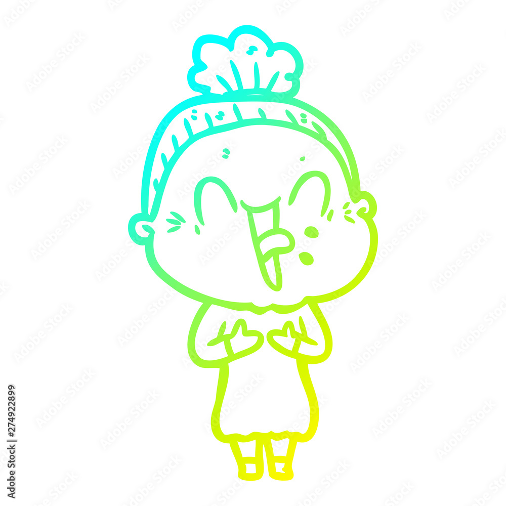 cold gradient line drawing cartoon happy old woman cold gradient line drawing cartoon happy old woman