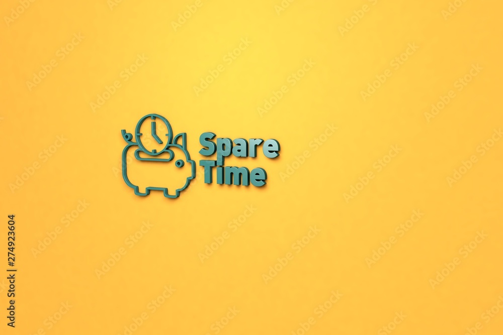 Text Spare Time with green 3D illustration and orange background Text Spare Time with green 3D illustration and orange background