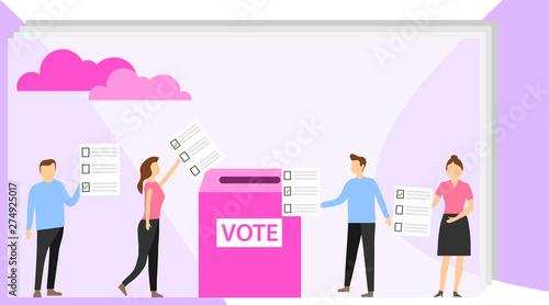 Vote, people give their vote for the candidate. People vote. Vector illustration