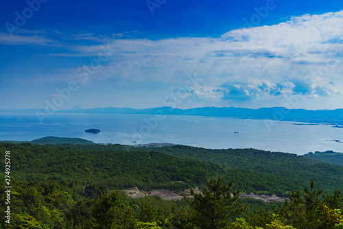 Kagoshima, Kagosima city / Japan - 2019.05.12 : landscape of Kinkowan bay and Kagoshima city from Yunohira observation point in Kagoshima Japan 