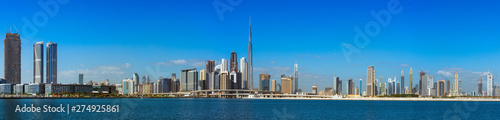 Super high resolution Wide panorama of Dubai cityscapes with Burj Khalifa at daytime © hit1912