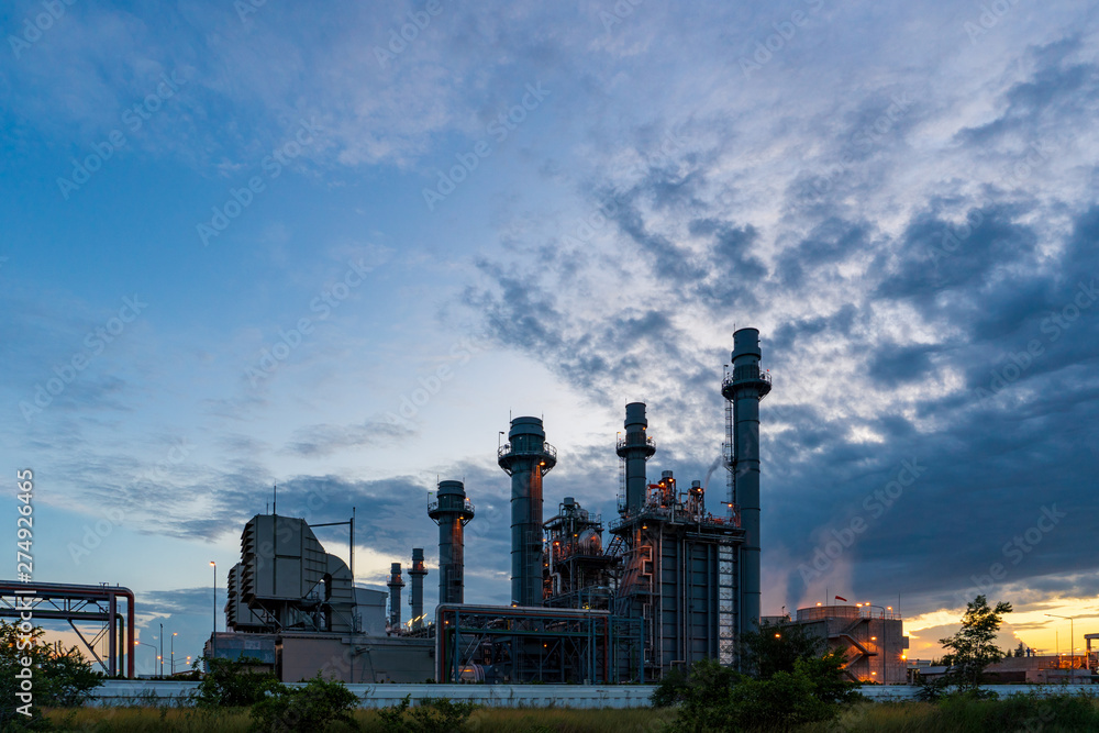 Petrochemical plant at Sunset,Twilight In the industrial area Eastern Thailand.