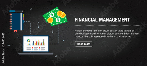 Financial management banner internet with icons in vector.