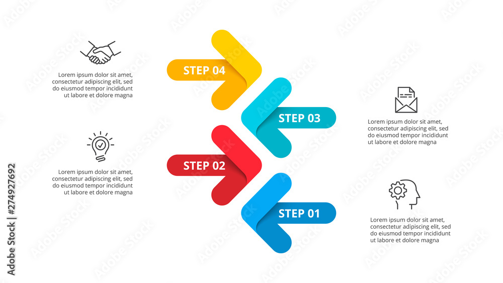 Naklejka premium Vector arrows infographic presentation template with 4 options, steps or parts