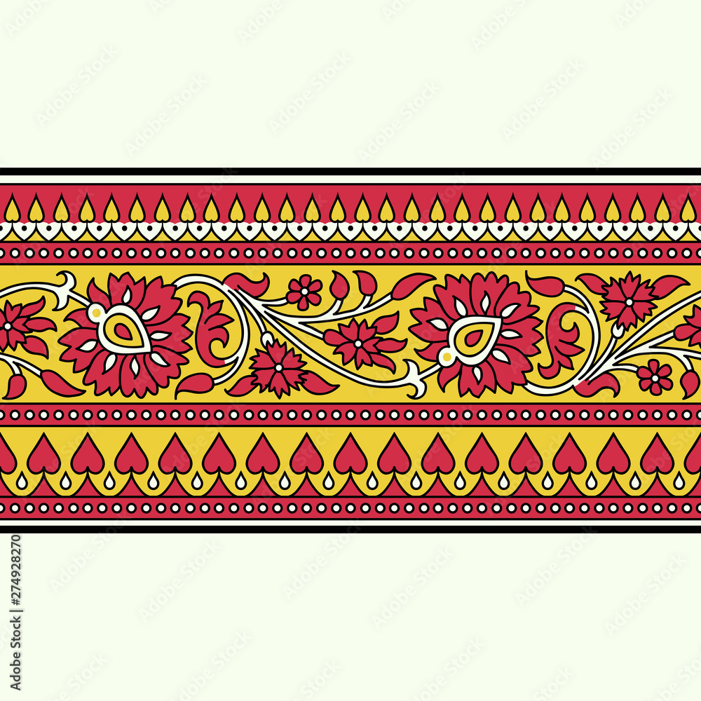 Indian floral paisley pattern vector seamless border. tropical wall mural •  murals decoupage, turkish, ornate | myloview.com
