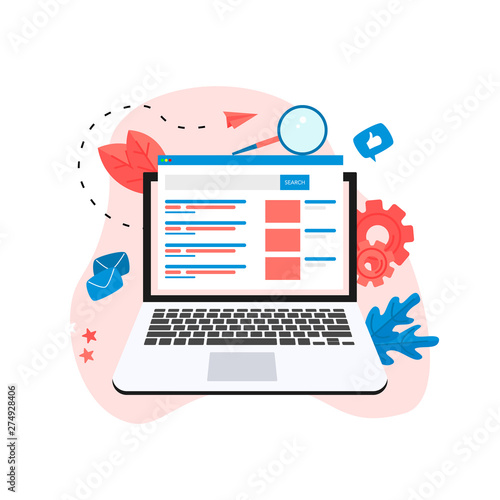 Search engine result pag vector, Page showing search results of a query, web search concept	