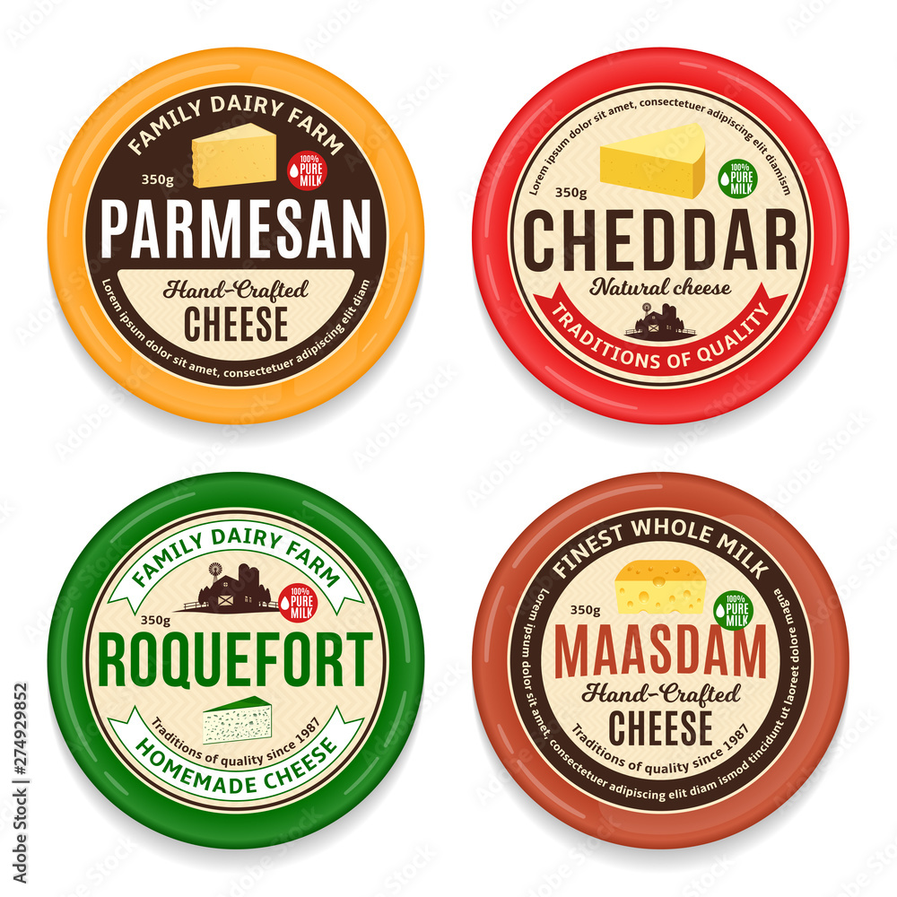 Vector cheese round labels and icons Stock Vector | Adobe Stock