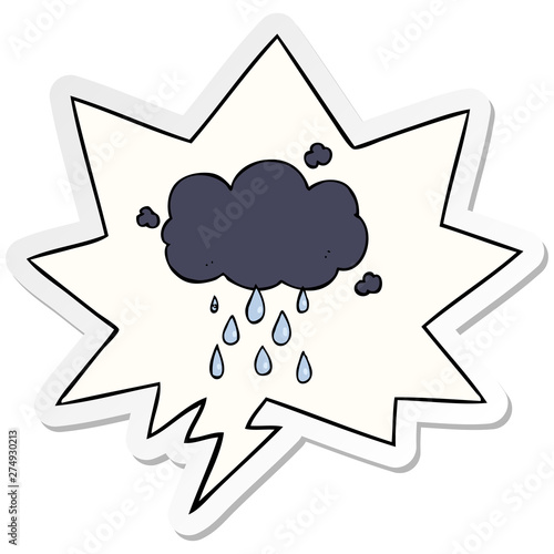 cartoon cloud raining and speech bubble sticker