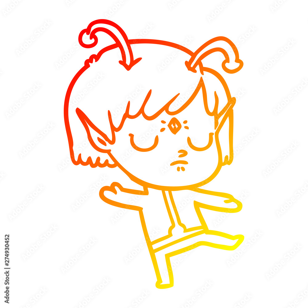 warm gradient line drawing cartoon alien girl warm gradient line drawing cartoon alien girl
