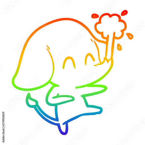 rainbow gradient line drawing cute cartoon elephant spouting water