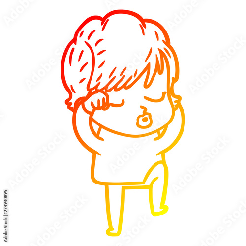 warm gradient line drawing cartoon woman with eyes shut