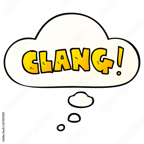 cartoon word clang and thought bubble in smooth gradient style