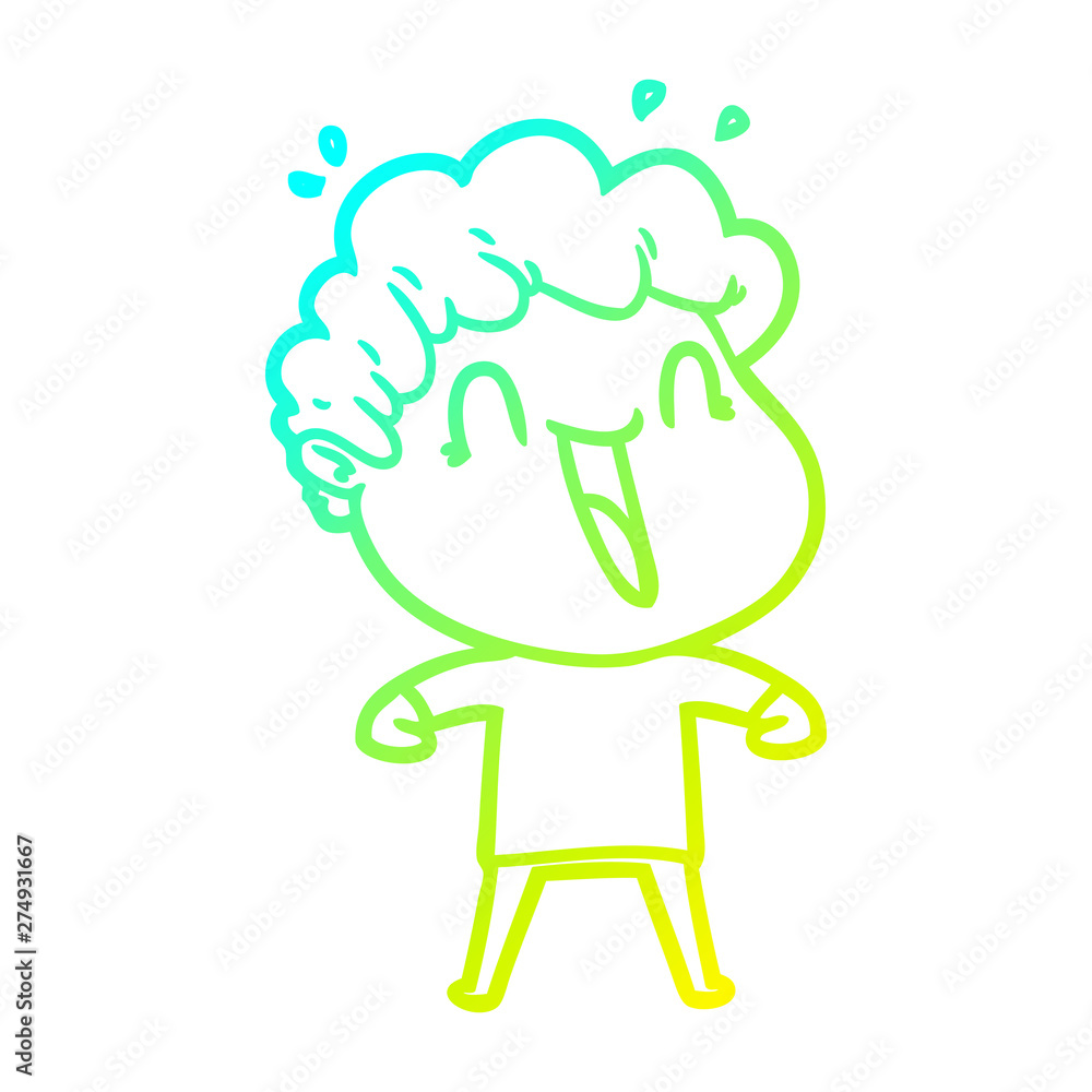 cold gradient line drawing cartoon happy man laughing