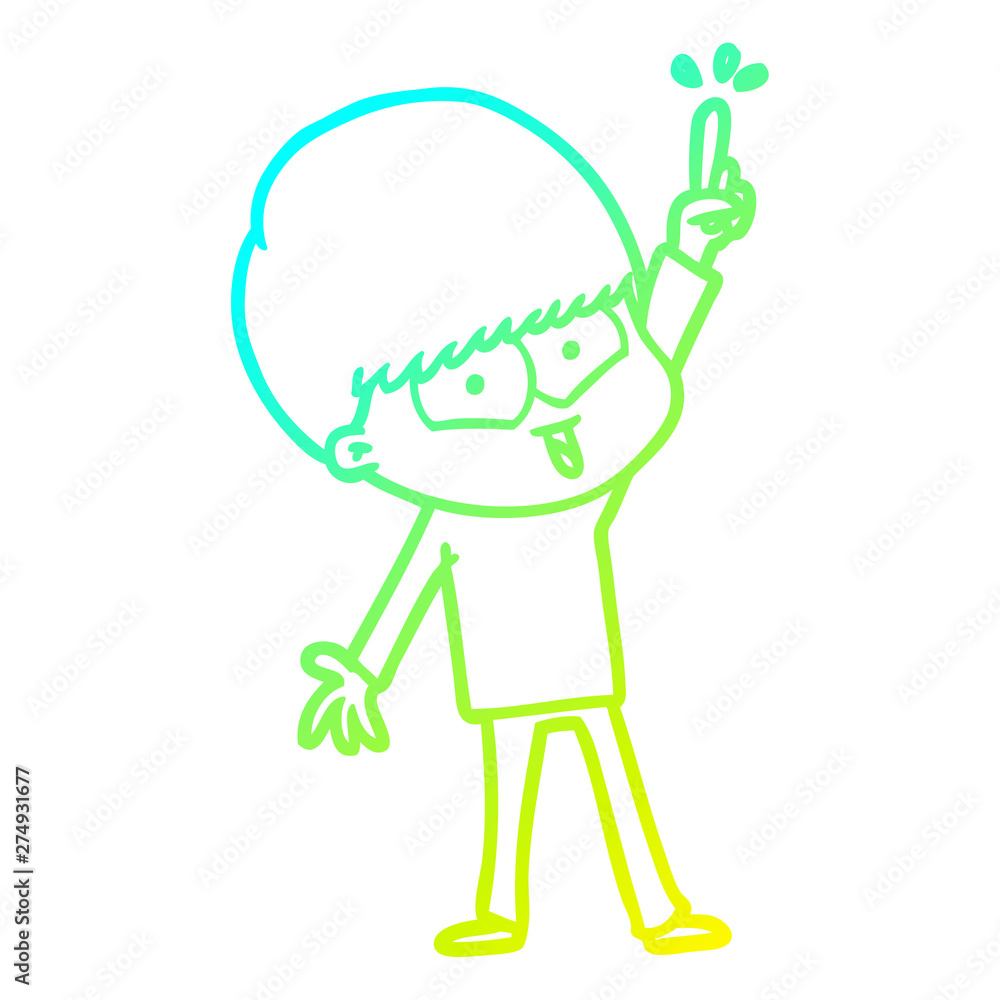 Fototapeta premium cold gradient line drawing cartoon happy boy