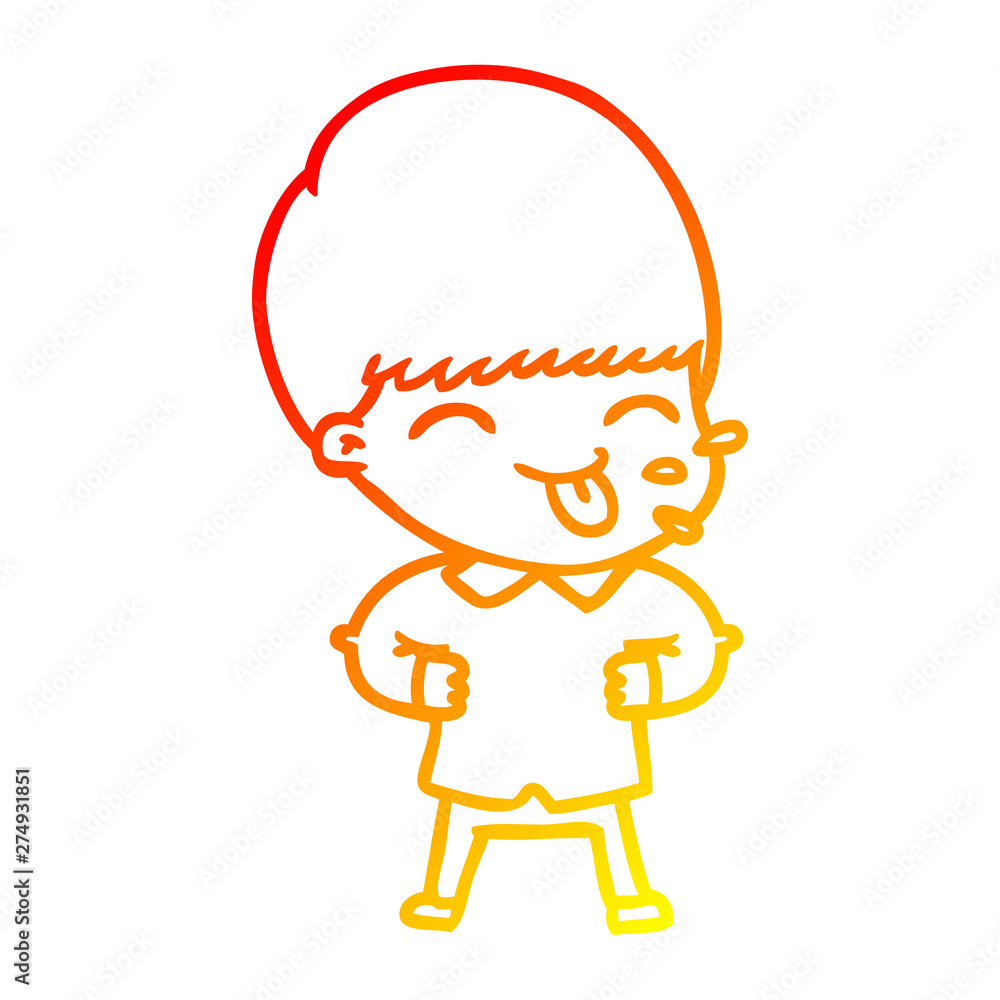warm gradient line drawing cartoon boy sticking out tongue