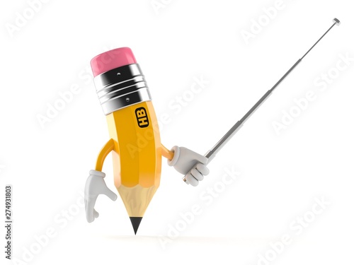 Pencil character aiming with pointer stick