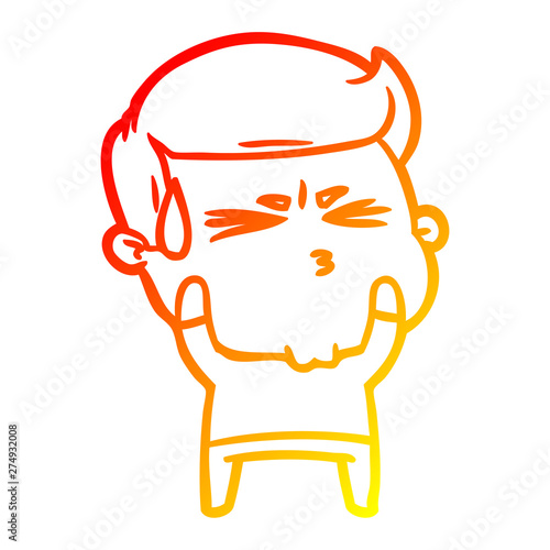 warm gradient line drawing cartoon frustrated man