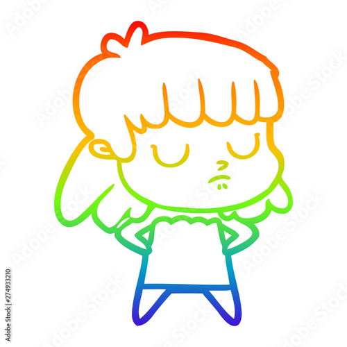 rainbow gradient line drawing cartoon indifferent woman