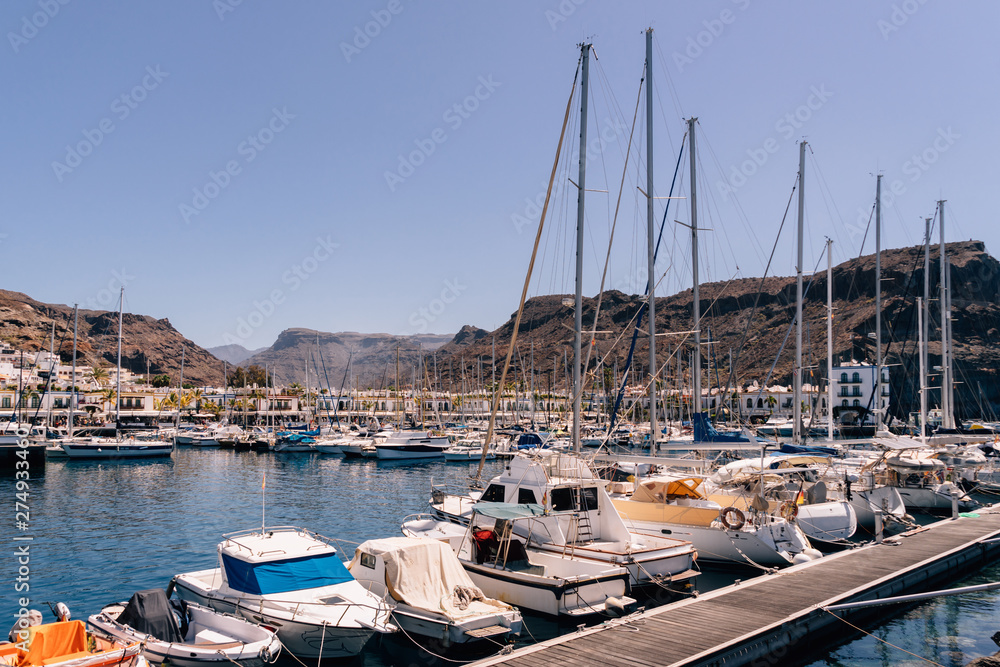 boats in the harbour, Puerto de Mogan, Gran Canaria, Spain.
